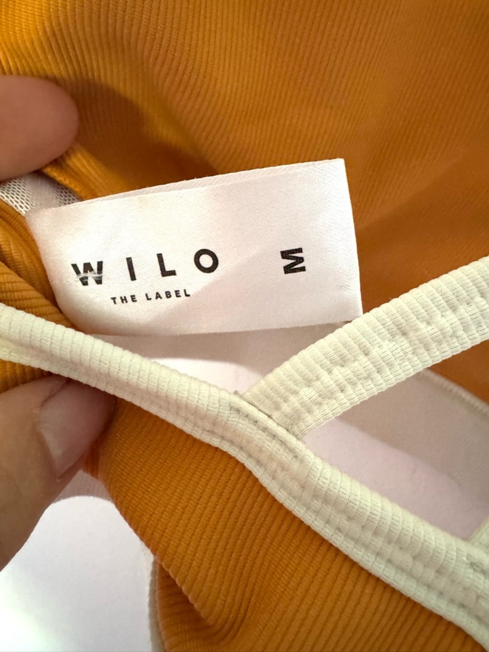 Wilo The Label Women's Strappy Crop Sports Bra - Mustard with Cream Trim - Picture 5 of 5